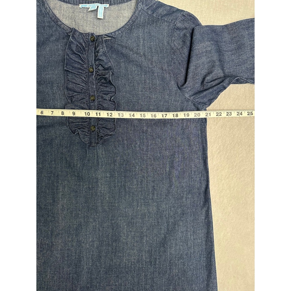 Draper James Blue Denim Ruffle Front Bell Sleeve Shift Dress Size 14 Cotton - Picture 4 of 7